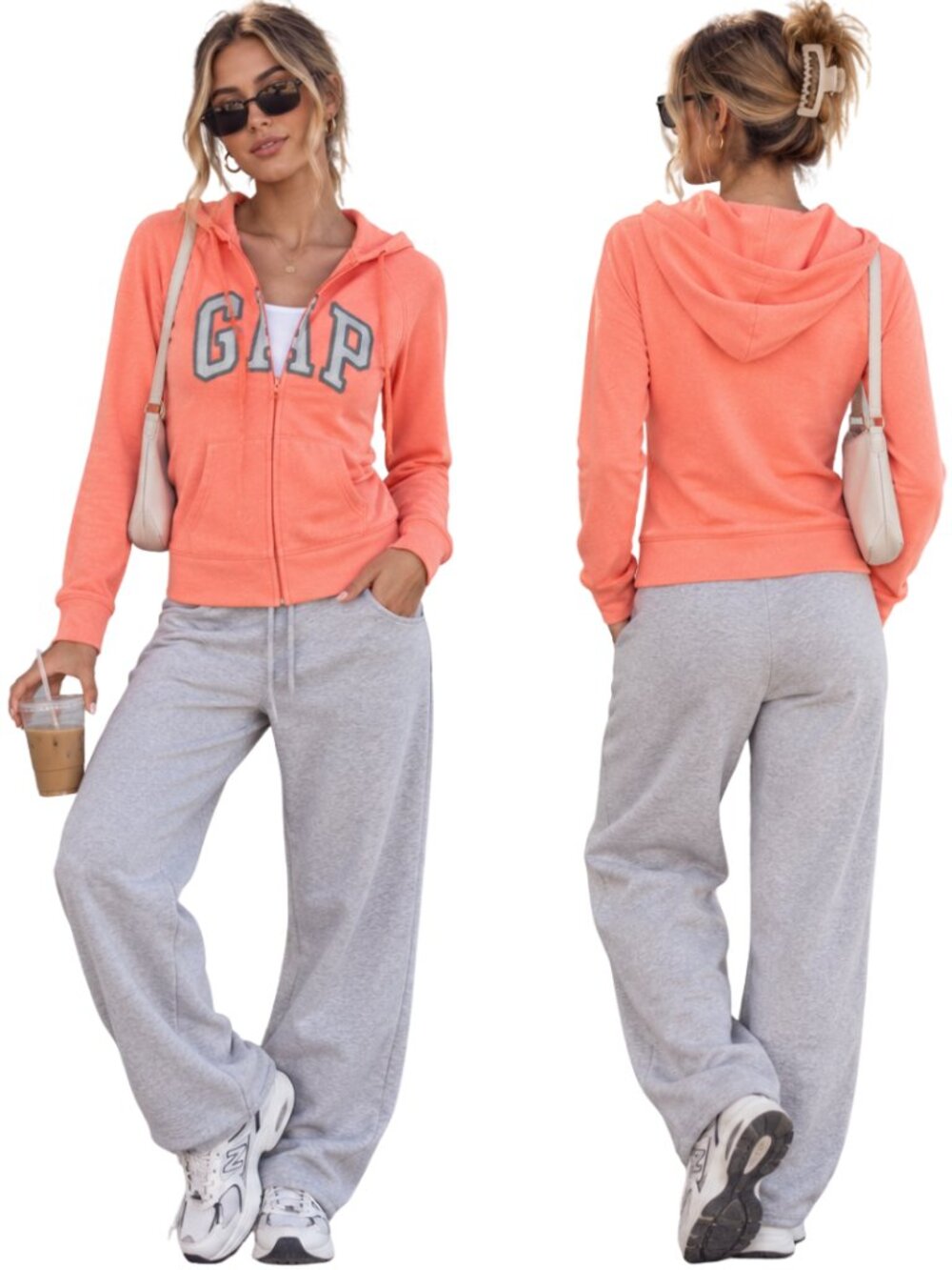 Vintage Y2K Gap Hooded Full Zip Sweatshirt Womens Medium Orange Spell Out Lounge